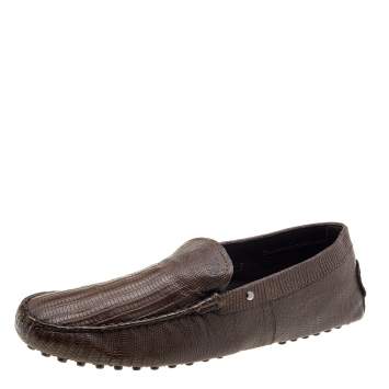 Pre Owned Tod's Brown Lizard Embossed Leather Slip On Loafers Size 41