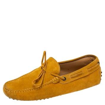Pre Owned Tod's Yellow Suede Bow Slip On Loafers Size 39.5