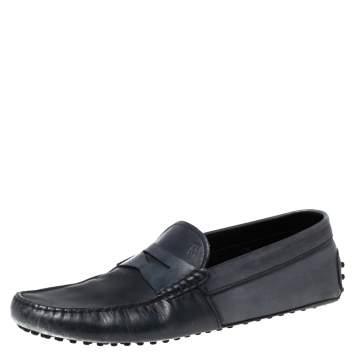 Pre Owned Tod's Navy Blue Leather Penny Loafers Size 42.5