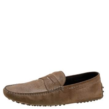 Pre Owned Tod's Brown Suede Penny Slip On Loafers Size 45.5