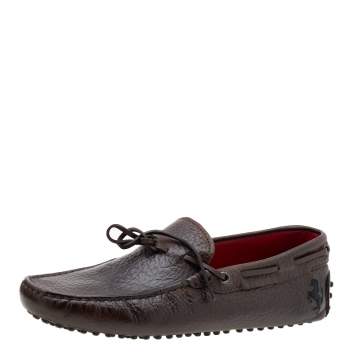 Pre Owned Tod’s For Ferrari Brown Leather Bow Slip On Loafers Size 39.5