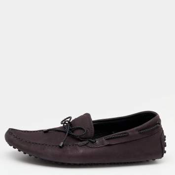 Pre Owned Tod's Plum Nubuck Leather Bow Slip On Loafers Size 44