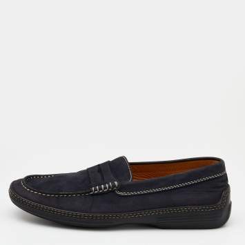 Pre Owned Tod's Navy Blue Nubuck Leather Penny Slip On Loafers Size 40