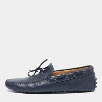 Pre Owned Tod's Navy Blue Leather Bow Loafers Size 41