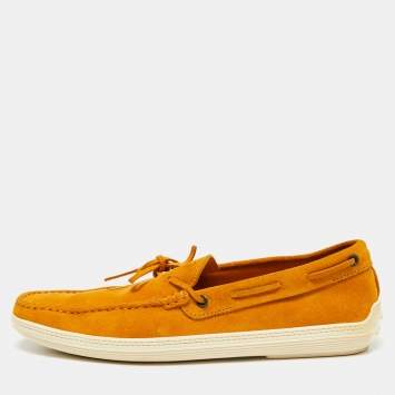 مملوكة مسبقًا Tod's Yellow Suede Bow Slip On Loafers Size 44.5 