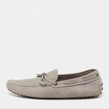 Pre Owned Tods Grey Suede Bow Slip On Loafers Size 45