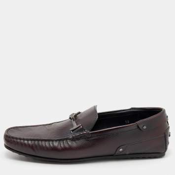 Pre Owned Tod's For Ferrari Black/Burgundy Leather Slip On Loafers Size 44.5