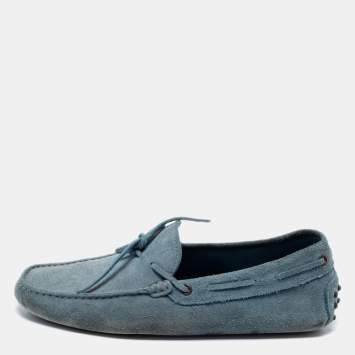 Pre Owned Tod's Light Blue Suede Bow Loafers Size 41
