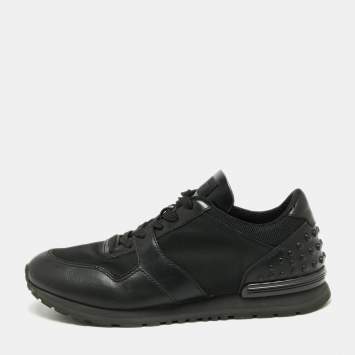 Pre Owned Tod's Black Leather, Nylon and Mesh Low-Top Sneakers Size 41.5