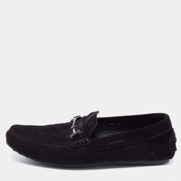 Pre Owned Tod's Black Suede Double T Slip On Loafers Size 42.5