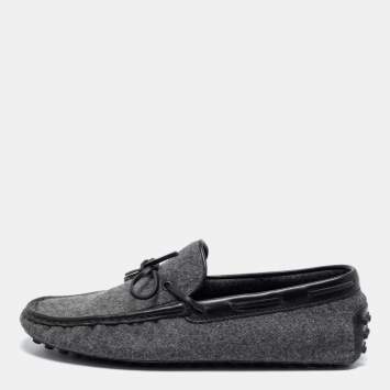 Pre Owned Tod's Grey/Black Felt and Leather Gommino Driver Loafers Size 42