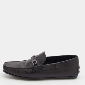 Pre Owned Tod's Black Leather Clamp Scooby Doo City Gommino Loafers Size 42