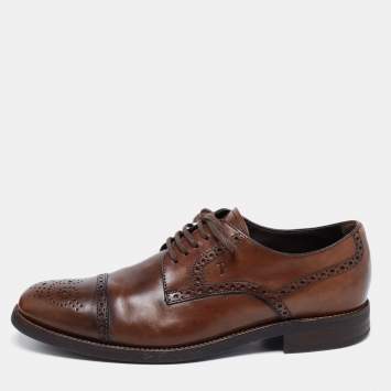 Pre Owned Tod's Dark Brown Brogue Leather Lace Up Derby Size 44.5