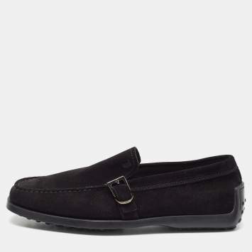 Pre Owned Tod's Black Suede Buckle Driver Loafers Size 42