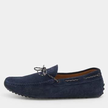 Pre Owned Tod's Navy Blue Suede Bow Slip On Loafers Size 42