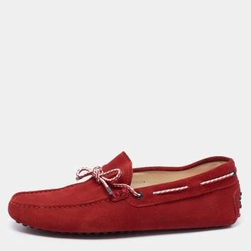 Pre Owned Tod's Red Suede Slip On Loafers Size 41