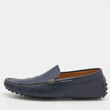 Pre Owned Tod's Blue Leather Slip On Loafers Size 41.5