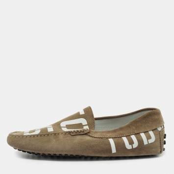 Pre Owned Tod's Brown Suede Logo Print Slip On Loafers Size 39.5 