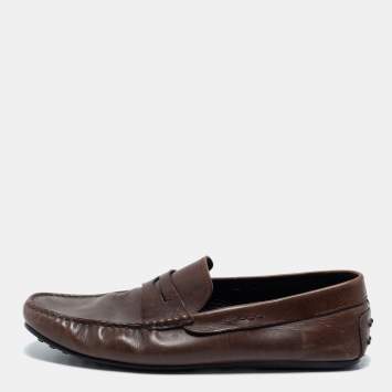 Pre Owned Tods Brown Leather Penny Slip On  Loafers Size 46.5