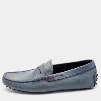 Pre Owned Tod's Grey Two-Tone Leather Slip On Loafers Size 40