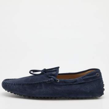 Pre Owned Tod's Navy Blue Suede Bow Slip On Loafers Size 45.5