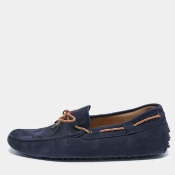 Pre Owned Tod's Blue Suede City Gommino Bow Loafers Size 41