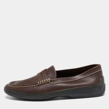 Pre Owned Tod's Dark Brown Leather Penny Loafers Size 41