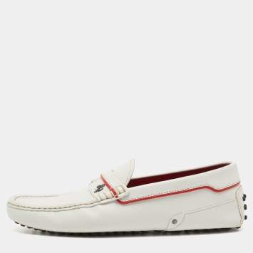 Pre Owned Tod's for Ferrari White Leather Slip On Loafers Size 40