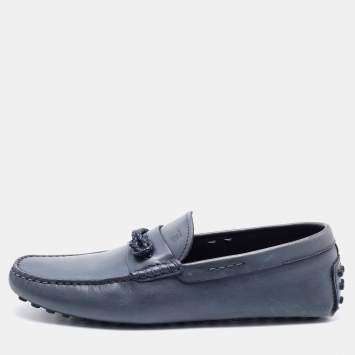 Pre Owned Tod's Grey Leather Braided Bow Slip On Loafers Size 41