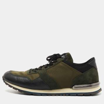 Pre Owned Tods Green/Black Nylon and Leather Low Top Sneakers Size 46.5
