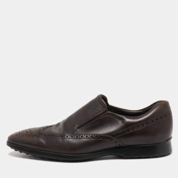 Pre Owned Tod's Brown Brogue Leather Slip On Loafers Size 43