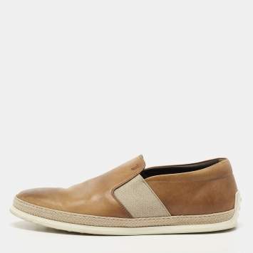 Pre Owned Tod's Two Tone Leather Espadrille Slip On Loafers Size 44.5