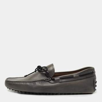 Pre Owned Tod's Grey Leather Slip On Loafers Size 44