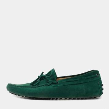 Pre Owned Tod's Green Suede Bow Slip On Loafers Size 43