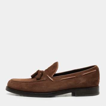 Pre Owned Tod's Brown Suede Bow Slip On Loafers Size 45