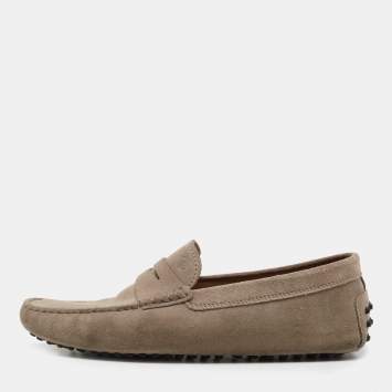 Pre Owned Tod's Grey Suede Gommini Slip On Loafers Size 42
