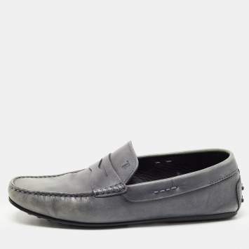 Pre Owned Tod's Grey Leather Penny Loafers Size 42