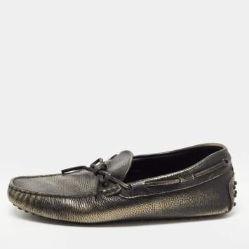 Pre Owned Tod's Metallic Leather Bow Slip On Loafers Size 42.5 