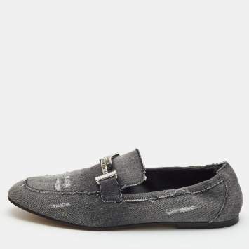 مملوكة مسبقًا Tod's Dark Grey Denim Double T Crystal Embellished Loafers Size 41