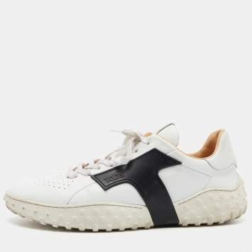 Pre Owned Tod's White/Black Leather Lace Low Top Sneakers Size 41