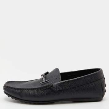Pre Owned Tod's Black Leather Double T Slip On Loafers Size 39