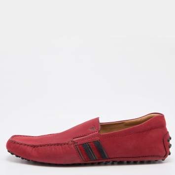 Pre Owned Tods Red Leather Slip On Loafers Size 39.5