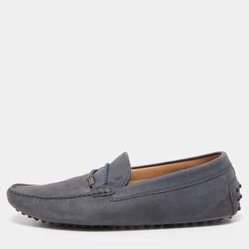 مملوكة مسبقًا Tod's Grey Nubuck Leather Gommino Loafers Size 44