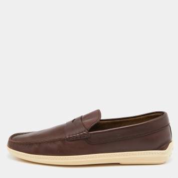Pre Owned Tod's Brown Leather Penny Slip On Loafers Size 48