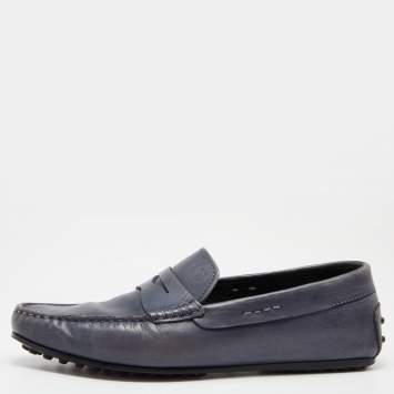 Pre Owned Tods Blue Leather Slip On Loafers Size 41.5 