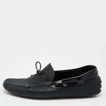 Pre Owned Tod's Black/Green Leather Bow Slip on Loafers Size 42