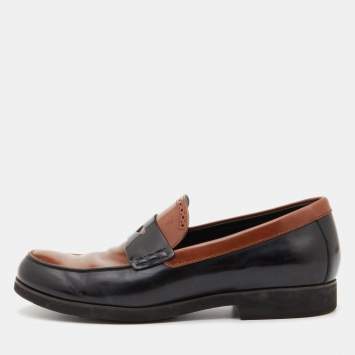 Pre Owned Tod's Brown/Black Leather Slip on Loafers Size 42