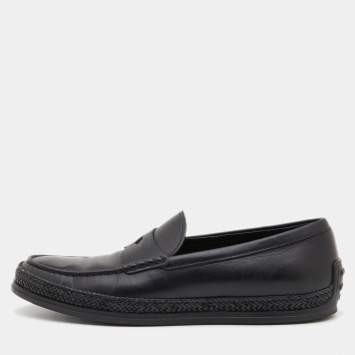 Pre Owned Tod's Black Leather Slip On Loafers Size 42