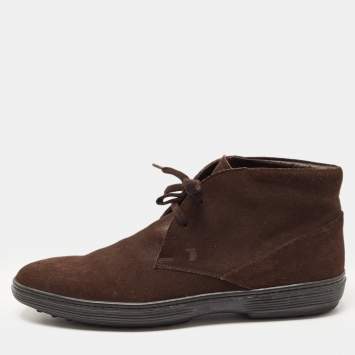 Pre Owned Tod's Brown Suede Lace Up Boots Size 42 