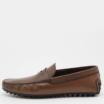 Pre Owned Tod's Brown Leather Driver Loafers Size 44